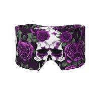 Masque cache-oreilles et yeux avec imprimé squelette de rose violet - Bandeau réglable pour le yoga et les voyages, garde au chaud