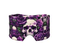 Masque cache-oreilles et yeux avec imprimé tête de mort et rose violet - Bandeau réglable pour le yoga et les voyages - Garde au chaud - Aide confortable
