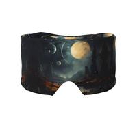 Masque cache-oreilles et yeux imprimé lune, étoiles et planètes - Bloque la lumière, réglable, idéal pour les voyages, la méditation et le yoga