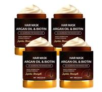 Masque capillaire à l’huile d’argan et à la biotine pour cheveux secs et abîmés, réparation hydratante, masque revitalisant au jojoba, masque nourrissant anti-frisottis pour brillance douce (4pcs)