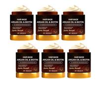 Masque capillaire à l’huile d’argan et à la biotine pour cheveux secs et abîmés, réparation hydratante, masque revitalisant au jojoba, masque nourrissant anti-frisottis pour brillance douce (6pcs)
