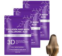 Masque capillaire à l'acide hyaluronique et au collagène, soin hydratant réparateur pour cheveux secs et frisés, pour des cheveux plus forts, plus lisses et plus brillants (3 Pcs)
