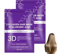 Masque capillaire à l'acide hyaluronique et au collagène, soin hydratant réparateur pour cheveux secs et frisés, pour des cheveux plus forts, plus lisses et plus brillants (2 Pcs)