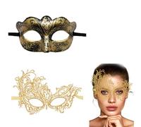 masque carnaval adulte 2 pièces doré et bronze pour couple homme femme - masque vénitien élégant soirée déguisée bal masqué fête déguisement confortable et léger