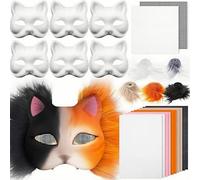 Masque Chat Diy Therian Ensemble, 6 Masque Halloween, Masque Bal Masqué, MatéRiau Papier, Livré Avec De La Fausse Fourrure,De La Maille Et Du Feutre Convient Pour Halloween,Mascarade,Jeu De RôLe (B)