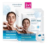 GRANIONS MASQUE COLLAGENE MARIN ANTI AGE 2+1 OFFERT - Masque Visage Eclat Radiance - Collagene et Acide Hyaluronique, AHA, Niacinamide - Soins pour le Visage - Hydratation + Beauté Anti Rides - 22 mL