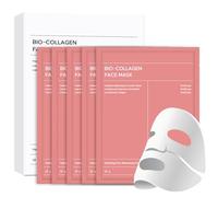 Masque Collagene Visage, 5 Pièces Bio Collagen Face Mask, Hydratant Anti-âge, Resserre les Pores, Améliore L'élasticité de la Peau, Masque Collagène pour Tous Types de Peau