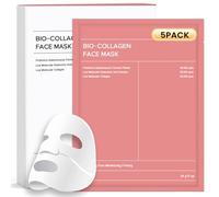 Masque Collagene Visage, Bio Collagen Face Mask 5 Pièces, Hydratant Anti-âge, Resserre les Pores, Améliore L'élasticité de la Peau, Masque Collagène pour Tous Types de Peau