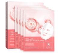 Masque Collagène Visage, Lot de 4 Masque Visage Collagène Hydratant Ferme | Apaisant, Hydratant et Nourrissant Pour Tous Types de Peau, Améliore L'élasticité