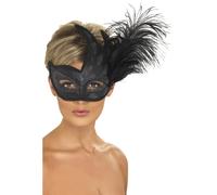 Masque Colombien Noir Orné Avec Plume Pour Bal Masqué
