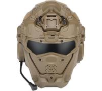 Masque Complet Airsoft Tout-en-Un Casque Tactique Casque De Communication Intégré Ventilateur Anti-buée Lentille Remplaçable, Brown