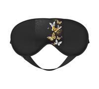 Masque confortable pour les yeux avec motif papillons blancs et dorés, sangle réglable, idéal pour la sieste, les voyages, le camping, le yoga, la détente