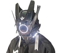Masque Cyber Punk LED White Light avec Lumières Rondes - Casque de Cosplay Gothique pour Adulte - Idéal pour Halloween et Anime