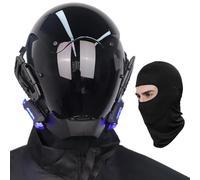 Masque Cyberpunk avec Lumière Bleue LED et Couvercle Complet, Punk Futuriste Réglable, Casque pour Halloween Cosplay