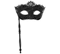 Masque de Bal en Dentelle avec Bâtonnet pour Femmes Ambiance Halloween | Noir, Style Western, Couverture Ample, Respirant, Usage Soirées et Fêtes, Accessoire Léger et Discret