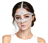Masque de bal masqué de luxe en cristal femme masque à franges de strass pour soirées costumées et bals masqués