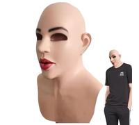 Masque de beauté chauve sans respiration - Masque de tête en latex réaliste avec design réaliste du visage - Mouvement flexible de la tête pleine - Accessoires de cosplay d'Halloween pour fête