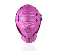 Masque de bondage fétichiste SM - En cuir - Respirant - Avec ouverture pour la bouche - Pour déguisement d'Halloween - Réglable - Rose