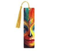 Masque de carnaval avec plumes - Illustration double face - Marque-pages en bois imprimé - Accessoires de livre artistique - Cadeaux d'anniversaire pour hommes et femmes - Cadeaux pour les amateurs de
