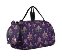 Masque de carnaval fleur de lis violet doré pour enfants mignon sac de sport avec compartiment à chaussures grande capacité sac de transport pour voyage, natation, danse, ballet bolsa para hombre
