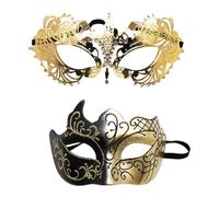 Masque de carnaval, masque de mascarade en dentelle, 2X Couvre-visages avec bandeau pour les yeux masqués, Accessoires de fêtes de masque de costume, ensemble de couvre-visages de couple pour la perfo
