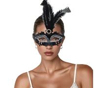 Masque de carnaval pour femme - Masque vénitien à plumes - Pour Halloween, carnaval, fête, bal de fin d'année, cosplay - Avec paillettes et plumes - Accessoire de costume