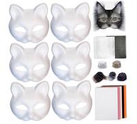Masque de chat, 1 kit de masque Therian avec bande laine, tissu en maille, demi-visage chat, déguisement amusant pour bricolage, peinture Therian pour Halloween, maquillage, jeu rôle, cospla