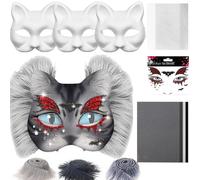 Masque de chat blanc | Kit de masque d'animal | Artisanat d'art avec maille et feuille de feutre pour homme et femme pour fête, cosplay, carnaval