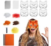 Masque de chat blanc - Kit de matériau de masque de chat vierge | Ensemble d'accessoires avec et feuille de feutre pour costume pour fête, femme, cosplay, bal masqué