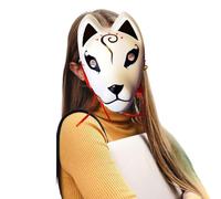 Masque de chat - Masque de renard d'Halloween - Démon de renard embryon blanc - Masque japonais avec un bon effet visuel - Accessoires spéciaux peints à la main pour Halloween - Convient pour costume