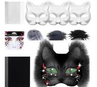 Masque de chat vierge - Kit de matériau de masque de chat vierge de 17 cm, feuille de feutre, loisirs créatifs, à peindre pour la maison | Design doux et réutilisable pour la fabrication de costumes