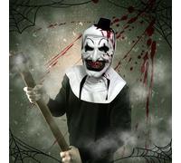 Masque de clown effrayant, Terrifier Art The Clown Masque, Ma-sque de Clo-wn, Mas-que Terrifier Art le clow-n pour adulte, Masq-ue de clow-n tueur avec chapeau, Masq-ue d'horreur pour adultes en latex