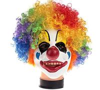 Masque de clown en latex avec perruque de cheveux colorés, nez rouge, costume de clown effrayant pour Halloween, adultes, adolescents, masques unisexes pour jeux de rôle, accessoires de fête