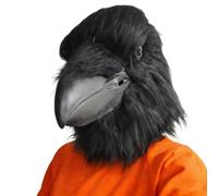Masque de corbeau réaliste en latex pour Halloween avec cheveux | Accessoire de déguisement en latex et cheveux synthétiques doux en forme de corbeau pour femme et homme