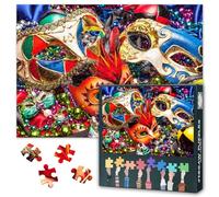 Masque de Danse Puzzles 1000 Pièces, TROIS Mardi Gras Masques et Perles Puzzles pour Adultes 1000 Pièces, Puzzle de Célébration, 50x70cm