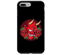 Masque de démon japonais Oni - Tête de diable cornue avec roses Coque pour iPhone 7 Plus/8 Plus