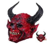 Masque de Diable Rouge en Écume, Visage Intégral à Cornes pour Adultes | Ouvertures Respirantes Autour des Yeux, Bouche et Nez, Sangle Élastique, Fêtes Costumées, Bal Masqué et Accessoires D’horreur