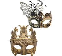 Masque de femme papillon doré et masque d'homme guerrier grec masques de Couple de mascarade vénitienne, pour mardi gras/fête/bal de bal