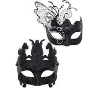 Masque de femme papillon noir et masque d'homme guerrier grec masques de Couple de mascarade vénitienne, pour mardi gras/fête/bal de bal