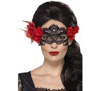 Masque De Fête Du Jour Des Morts En Dentelle Avec Des Roses Burlesque