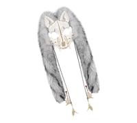 Masque de loup animal Furry Vikings - Masque de renard - Accessoires de tête de loup-garou - Halloween - Costume de cosplay - Costume de crâne avec fourrure synthétique, gris foncé, taille unique
