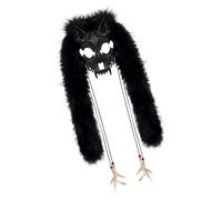 Masque de loup animal Furry Vikings - Masque de renard - Accessoires de tête de loup-garou - Halloween - Costume de cosplay - Costume de crâne avec fourrure synthétique, Noir , taille unique