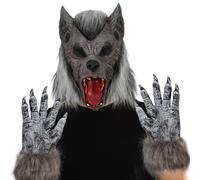 Masque de loup pour adulte - Loup-garou effrayant - Grand méchant loup - Costume pour homme - Tête complète - Latex - Tenue effrayante - Cadeau pour Halloween et carnaval