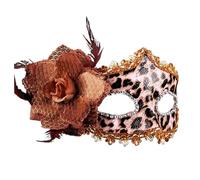 Masque de Mardi Gras - Décorations de fête pour adultes - Costumes de bal masqué - Léopard - Fausse fleur - Accessoires de bal vénitien - Tenue de carnaval 2025 - Tenue de Mardi Gras pour femme