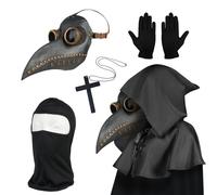 Masque de médecin de la Pest - Masque d'oiseau steampunk pour adulte - Costume d'Halloween pour homme - Noir bronze - Costume de docteur - Masque d'Halloween avec gants et cape à capuche pour la