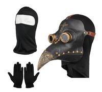 Masque de médecin de la peste à long bec steampunk et gants noirs, masque rétro en cuir pour Halloween, fête costumée