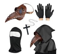 Masque de médecin de la peste, costume d'Halloween pour homme, masque d'oiseau steampunk adulte, bronze argenté, masque d'Halloween avec gants et cape à capuche pour décoration de Toussaint