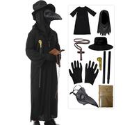 Masque de médecin de la peste et manteau à long nez bec Halloween Costume accessoires en cuir masques pour adulte - Blanc - taille unique