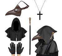 Masque de médecin de la peste - Masque d'Halloween rétro steampunk - En cuir synthétique - À long nez - Accessoire d'Halloween - Masque de costume avec cape - Canne pour Halloween Cosplay Party
