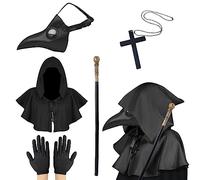 Masque de médecin de la peste - Masque d'Halloween rétro steampunk - En cuir synthétique - À long nez - Accessoire d'Halloween - Masque de costume avec cape - Canne pour Halloween Cosplay Party